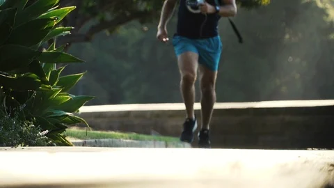Runner / Jogging in a park in Sydney at sunset Stock Footage 104794523