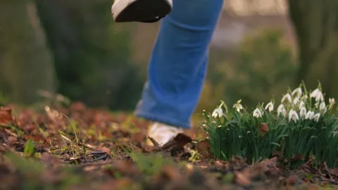 Runner jumping over snow drop flowers in Spring Vidéo 332653522