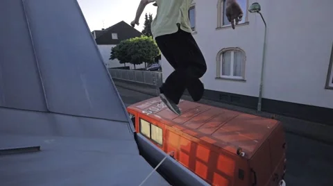 Runner Jumps on Bus Slowmotion Stock Footage 58007406