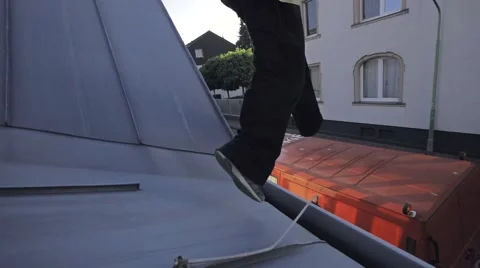 Runner Jumps on Bus Slowmotion Stock Footage 58007427