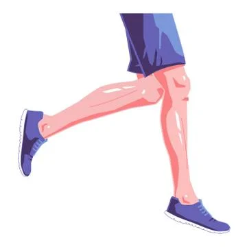 Runner legs flat illustration on isolated white background. Blue sneakers Stock Illustration