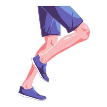 Runner legs flat illustration on isolated white background. Blue sneakers Stock Illustration