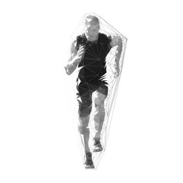 Runner, low polygonal running man, front view. Isolated sport geometric illus Stock Illustration