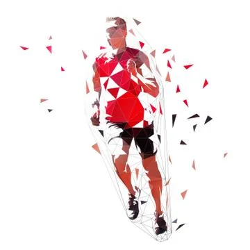 Runner, low polygonal vector illustration. Geometric sprinter, front view. Ad Stock Illustration