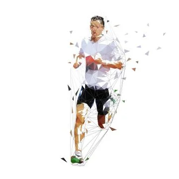 Runner, low polygonal vector illustration. Geometric sprinter, front view. Ad Stock Illustration