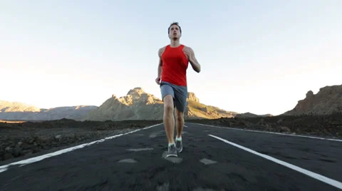 Runner man running on road training Stock Footage 37661569