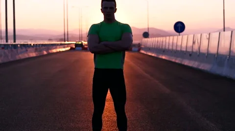 Runner man stretching and taking rest on road. Handsome Caucasian male fitnes Video stock 67366414