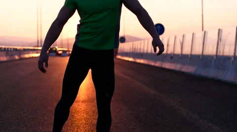Runner man stretching and taking rest on road. Handsome Caucasian male fitnes Video stock 67367394