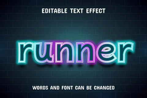 Runner neon text effect Stock Illustration
