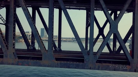Runner on the old bridge in Portland Stock Footage 83738038