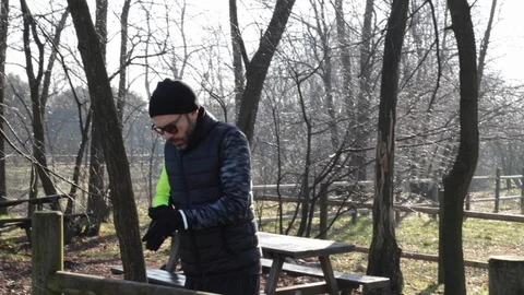 Runner at the park in winter, slow motion Stock Footage 123284109