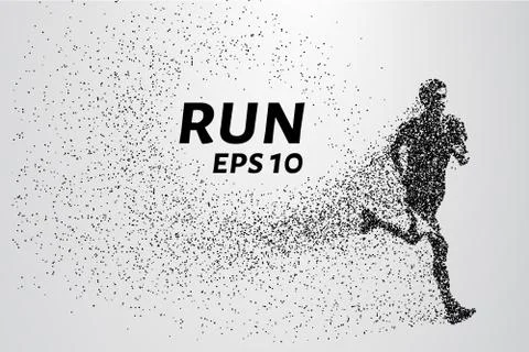 Runner of the particles. The man runs and the wind out of him pulling out pie Stock Illustration