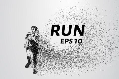 Runner of the particles. The man runs and the wind out of him pulling out p.. Stock Illustration