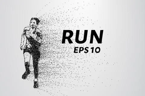 Runner of the particles. The man runs and the wind out of him pulling out p.. Stock Illustration