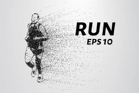 Runner of the particles. The man runs and the wind out of him pulling out p.. Stock Illustration