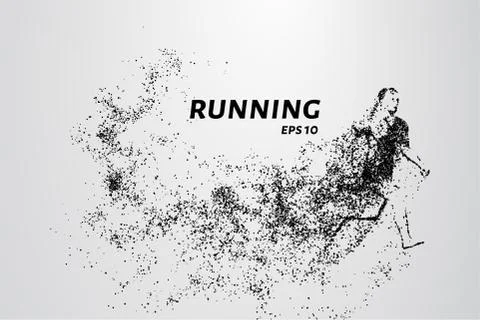 Runner of the particles. The man runs and the wind out of him pulling out pie Stock Illustration