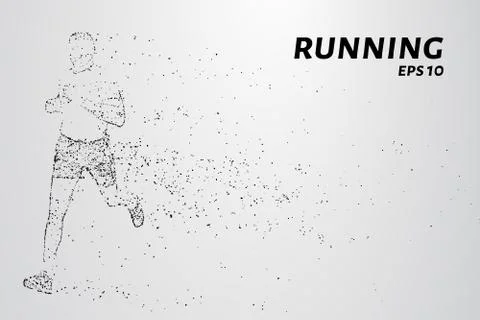 Runner of the particles. The man runs and the wind out of him pulling out pie Stock Illustration