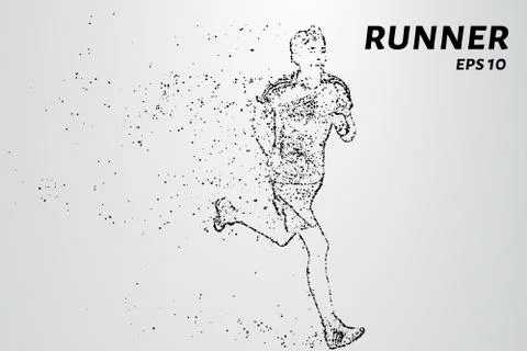 Runner of the particles. The man runs and the wind out of him pulling out pie Stock Illustration