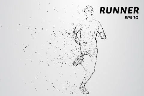 Runner of the particles. The man runs and the wind out of him pulling out pie Stock Illustration