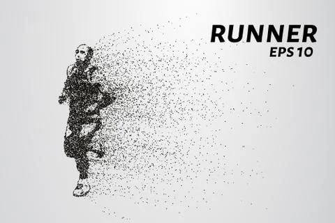 Runner of the particles. The silhouette of the runner consists of circles a.. Stock Illustration