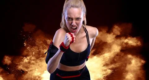 Runner running. Athlete sprinter run. Fit woman Influencer in neon colors Stock Photos