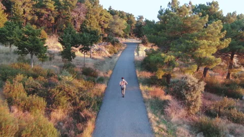 Runner running in the forest followed by drone Stock Footage 163717235