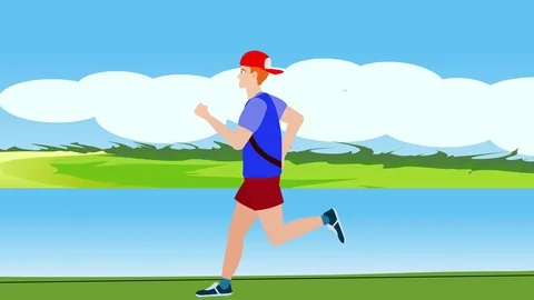 Runner runs alongside the river, nature background Stock Footage 123293934