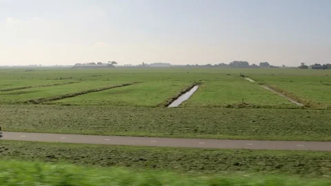 Runner runs through field. People on bikes pass by. Camera is moving along. Stock Footage 103202844