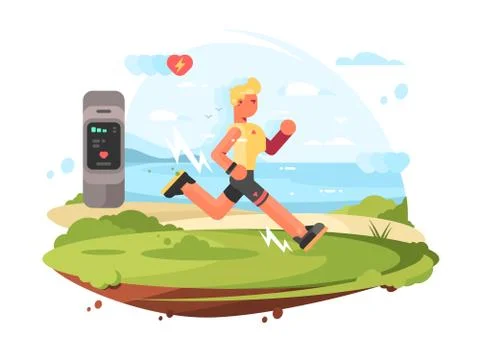 Runner scamper runs at coast Illustrazione stock