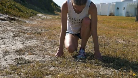 Runner on start position Stock Footage 76456171