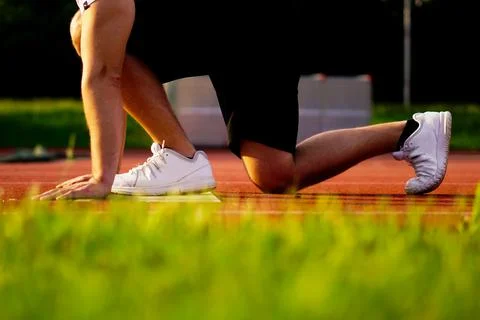 Runner starting position Stock Photos