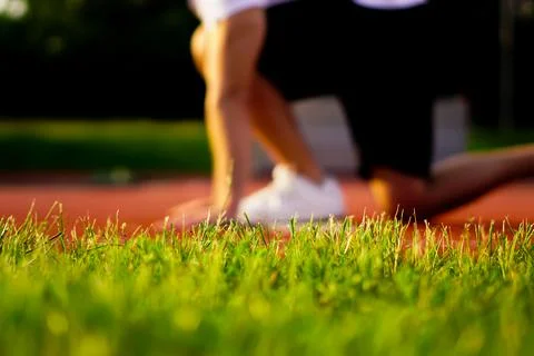 Runner starting position Stock Photos