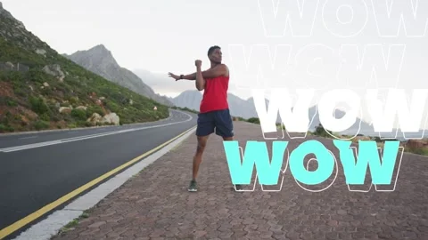 Runner stretching on brick turnout, WOW appearing from right beside runner, Video stock 323372961