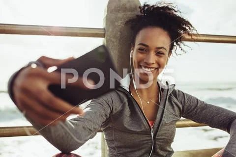 Runner taking selfie Stock Photos