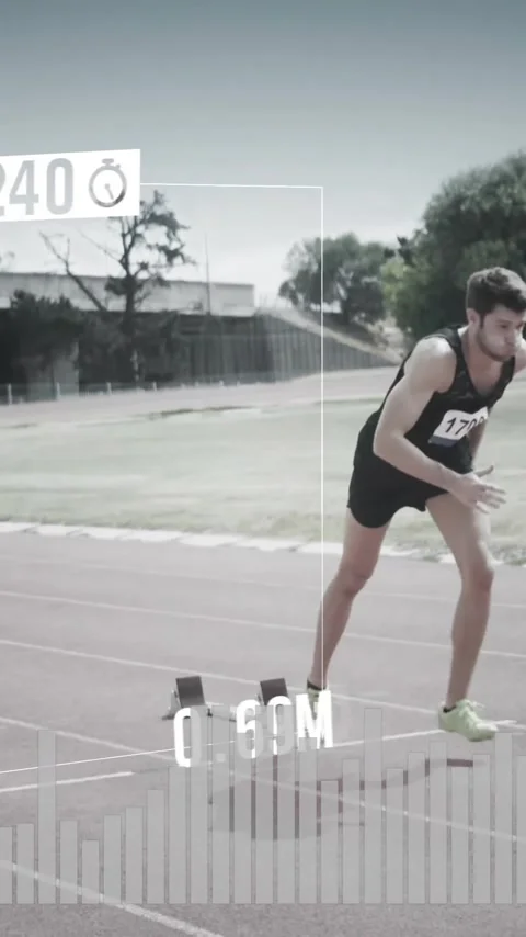 Runner on track with performance metrics and data analysis animation Stock Footage 319883147