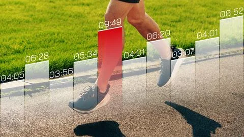 Runner tracking time and speed during practice on a sunny day in a park Stock Photos