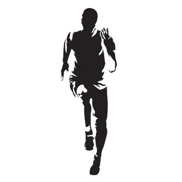 Runner vector silhouette, front view of sprinting athlete Stock Illustration