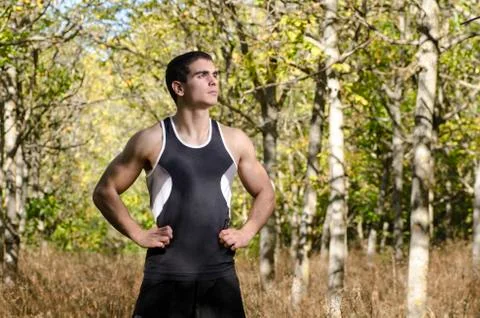 Runner young man in nature Stock-Fotos