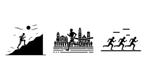 Runners in Action Silhouette Vector Illustration Set flat design Stock Illustration