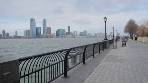 Runners along the Hudson River Stock Footage 129167541