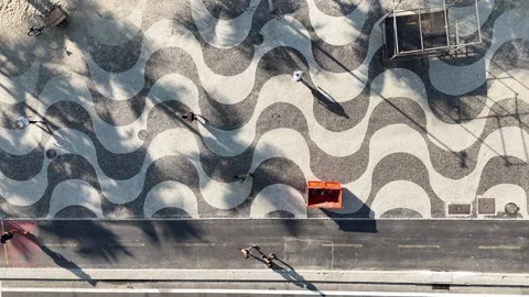 Runners and Cyclists on Leme Beachfront, Rio, Top-Down Aerial Video stock 328023377