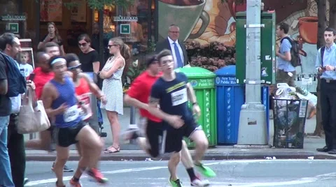 Runners around camera in Wall Street Area, Manhattan Stock-Footage 52352170