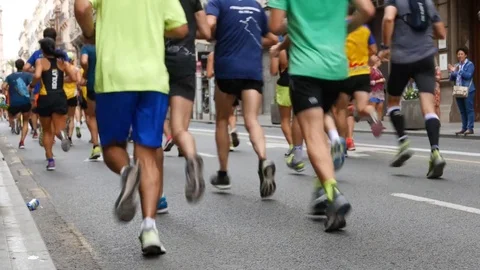 Runners compete in the 2017 Valencia Half Marathon in Valencia, Spain Stock Footage 81564169