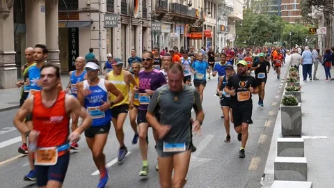 Runners compete in the 2017 Valencia Half Marathon in Valencia, Spain Stock Footage 81565531