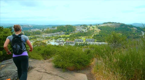 Runners Hiking Down Mount Finlayson, Victoria BC Stock Footage 38785366