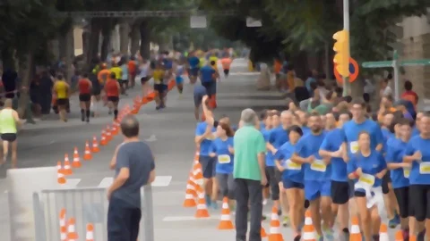 Runners Running the City Marathon Stock Footage 121836367