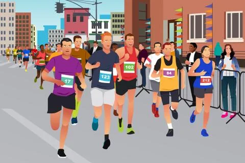 Runners Running in a Marathon Competition Stock Illustration