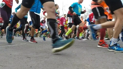 Runners in slow motion at the start of a Race Stock Footage 102099867