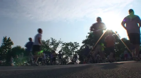 RUNNERS THROUGH SUNFLARE Video stock 51180791