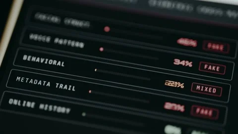 Running AI-powered scan to detect if the person is authentic or a fabricated Stock Footage 333374478
